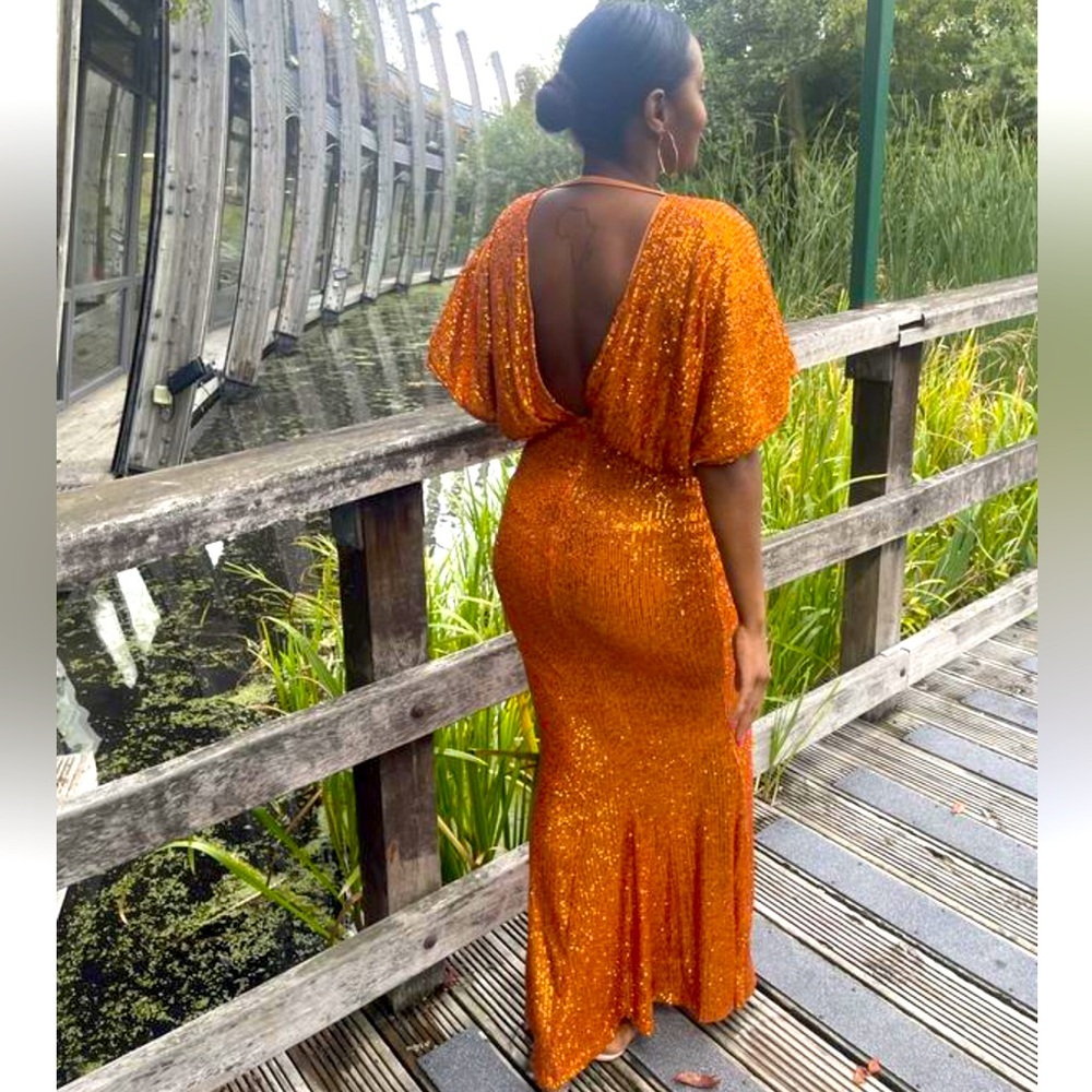Rust Kimono Sleeve Maxi Occassion Dress - Picture 12 of 17